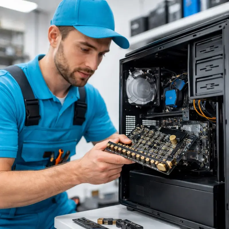 Мастер устанавливает звуковую карту на ПК в Магнитогорске